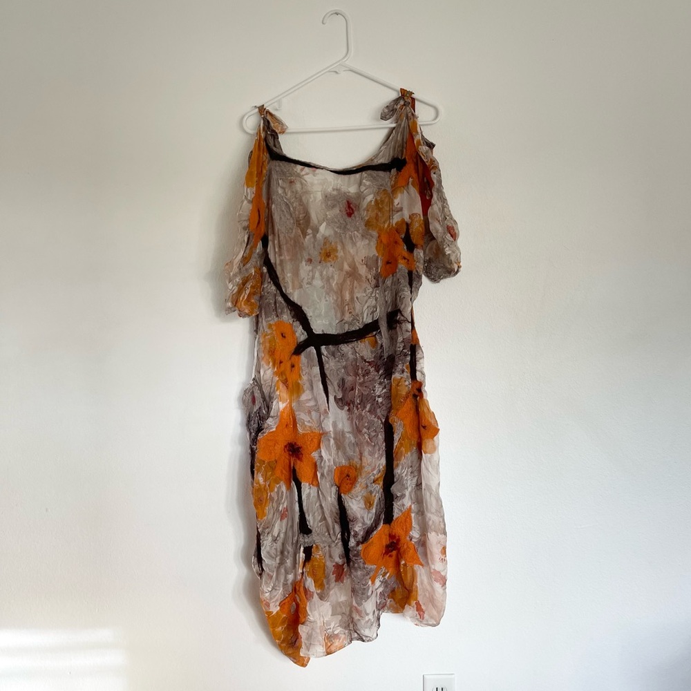 Handmade Off Shoulder Silk Dress with Felted Wool Flowers